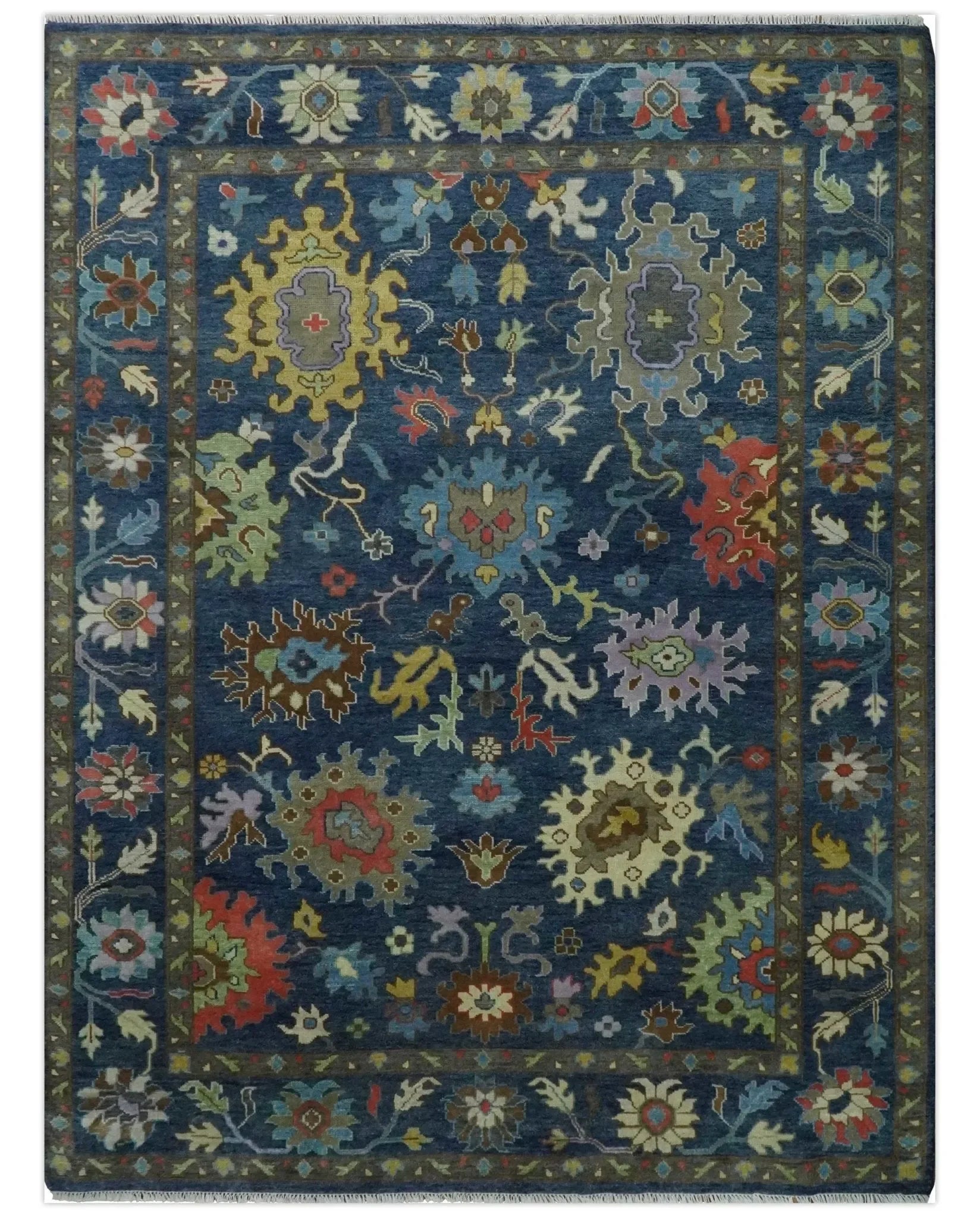 9x12 Wool Traditional Persian Blue and Gray Vibrant Colorful Hand knotted Oushak Area Rug | TRDCP1365912 - The Mayfair Hall
