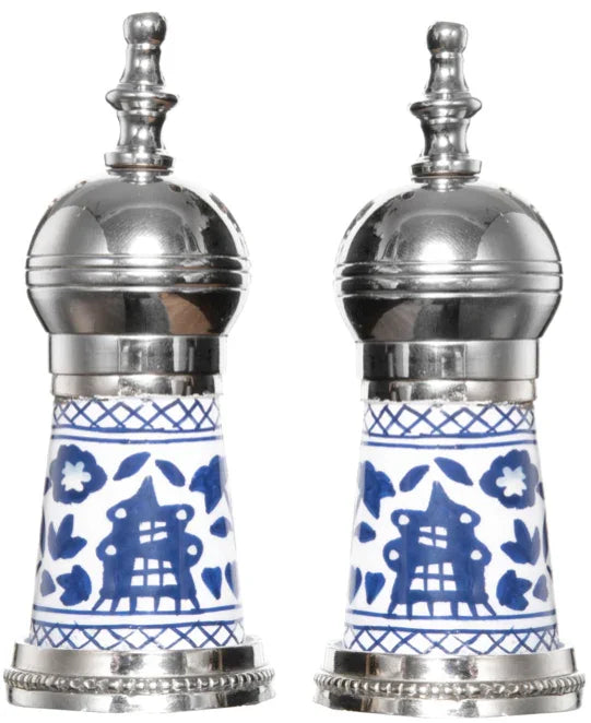 Silver and Blue Pagoda Salt and Pepper Shaker - The Mayfair Hall