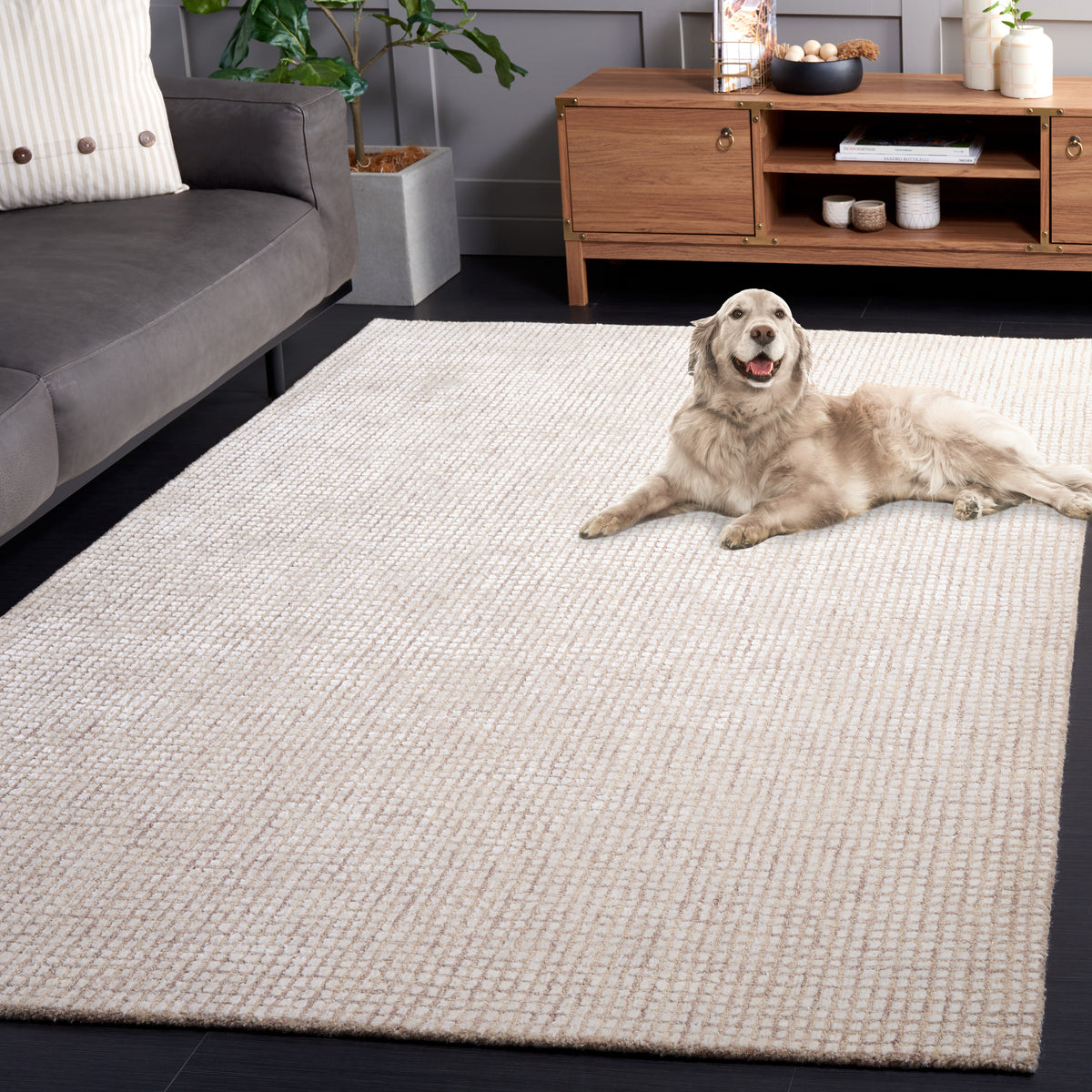 Abstract Modern Hand Tufted Area Rug in Ivory and Beige