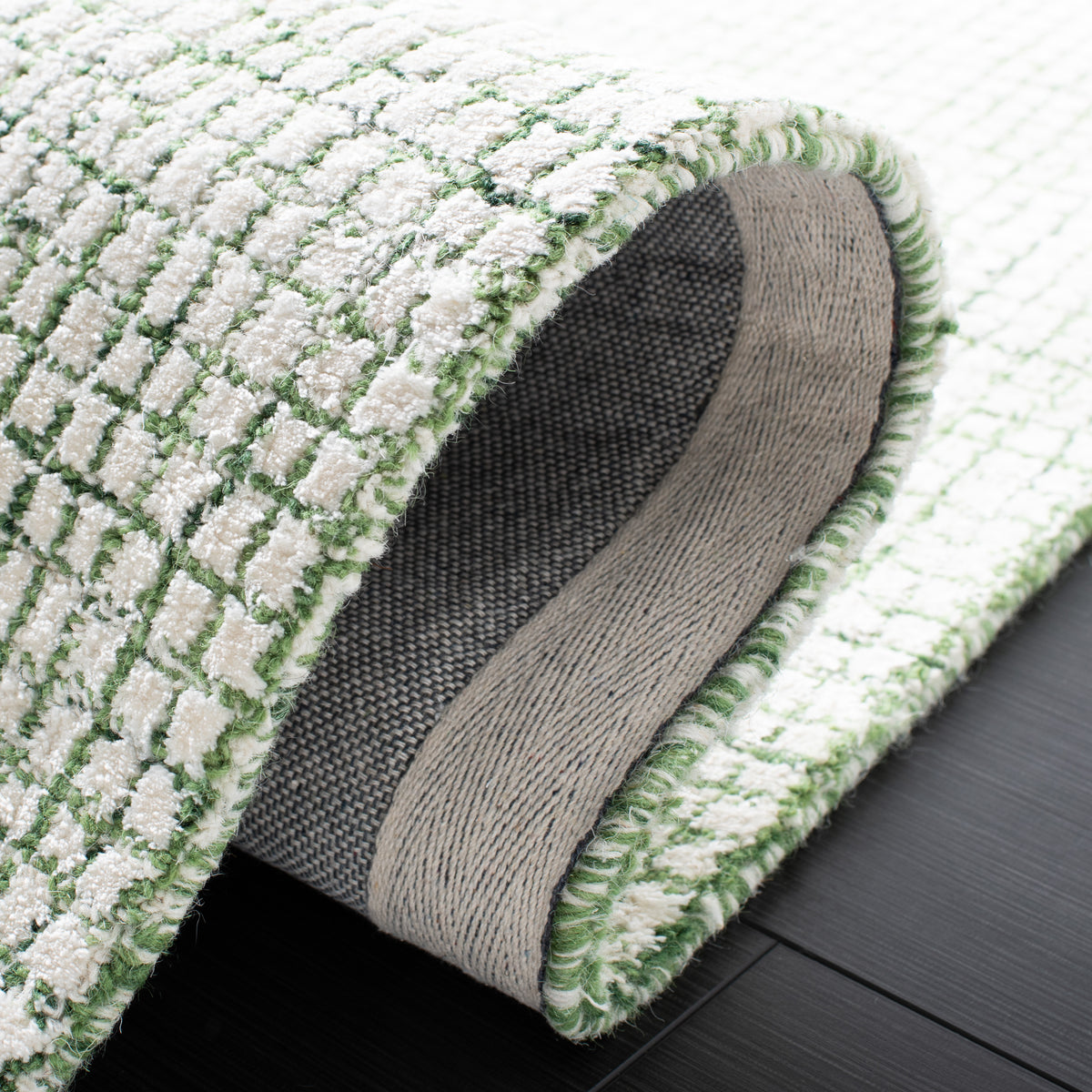 Abstract Modern Hand Tufted Area Rug in Ivory and Green