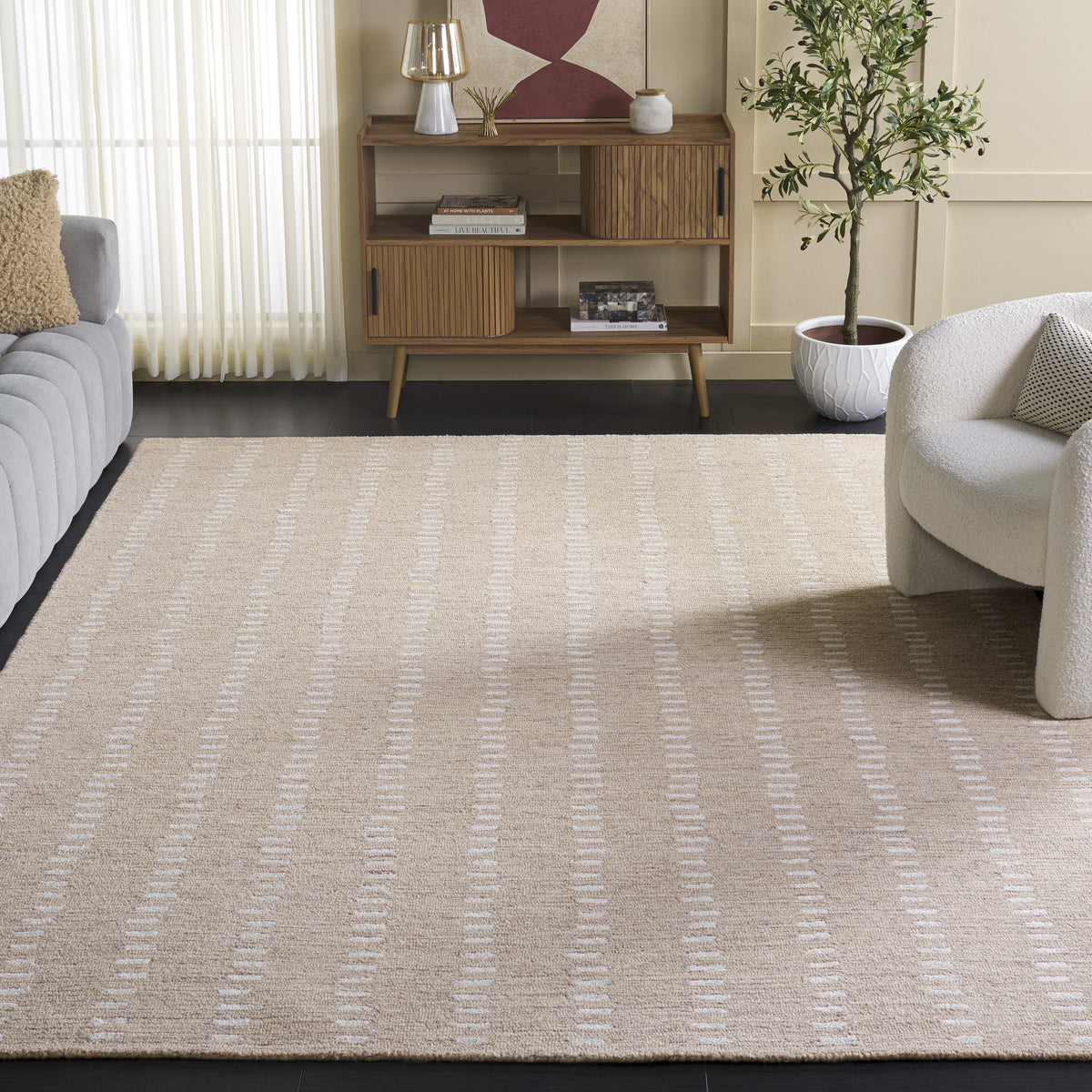 Abstract Modern Hand Tufted Area Rug in Beige and Ivory