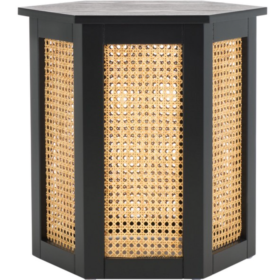 Danez Hexagon Cane Accent Table in Black and Natural