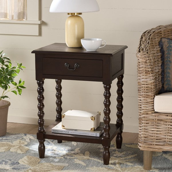 Athena Accent Table with 1 Drawer and Ball-turned Legs in Dark Chocolate