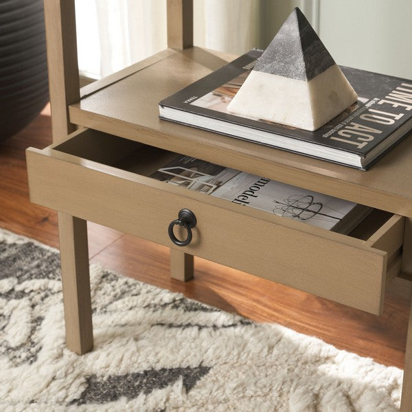 Haven Accent Table in Dessert Brown with Low StorageDrawer