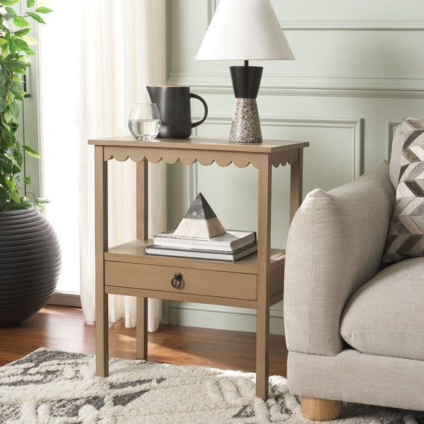 Haven Accent Table in Dessert Brown with Low StorageDrawer