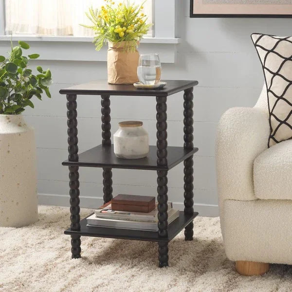 Dilyn Wood Accent Table in Matte Black with 3-Shelves - The Mayfair Hall