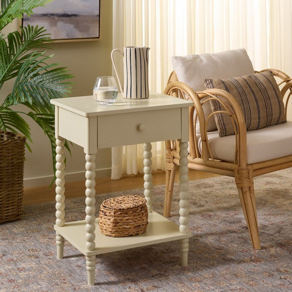 Orbis Accent Table with 1 Drawer in Distressed White