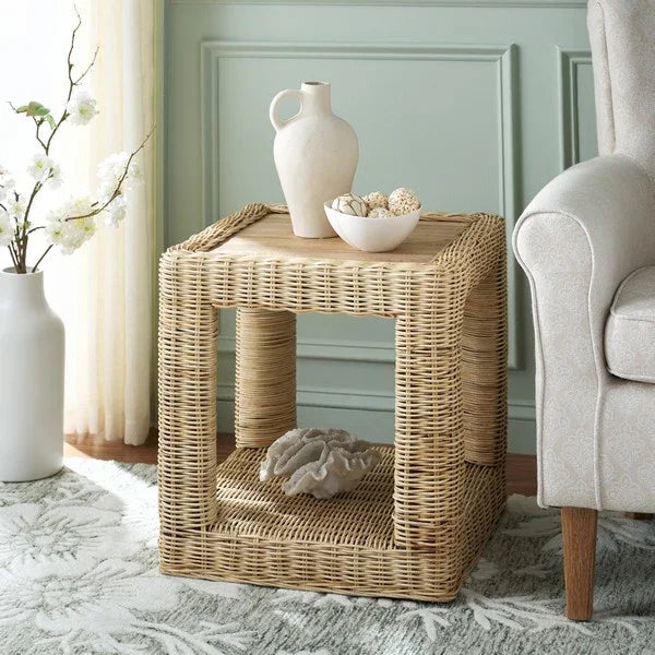 Castriel Rattan Accent Table in Natural - The Mayfair Hall
