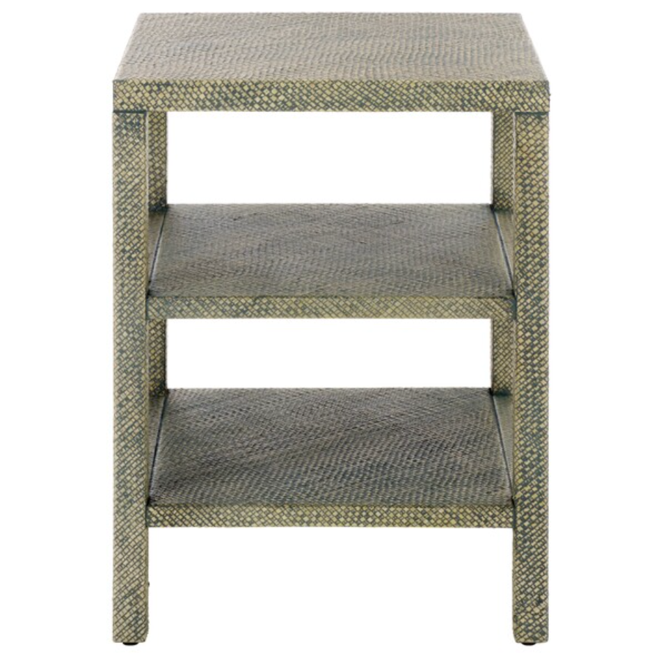 Apis Raffia Accent Table in Turquoise with 2 Shelves