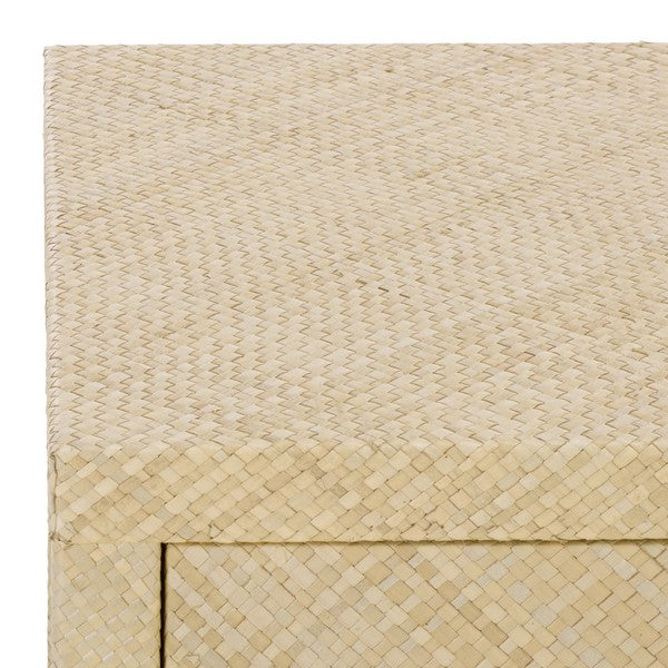 Apis Raffia Accent Table in Natural with Storage Drawer and Shelf