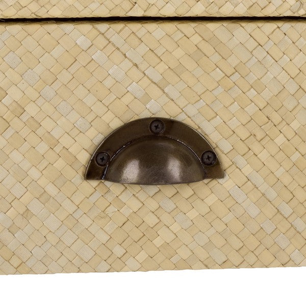 Apis Raffia Accent Table in Natural with Storage Drawer and Shelf