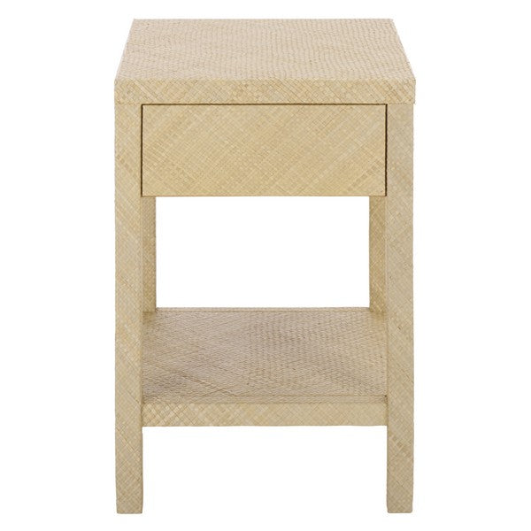 Apis Raffia Accent Table in Natural with Storage Drawer and Shelf