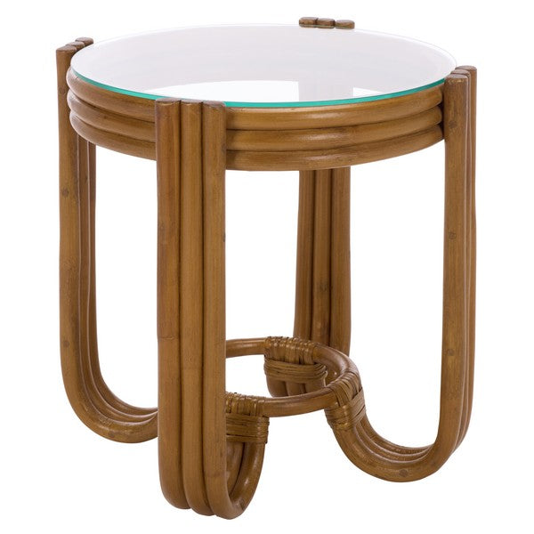 Bilian Rattan Pole Round Accent Table in Brown