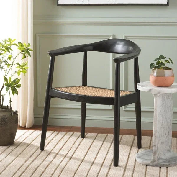 Savina Mahogany Wood Accent Chair in Black and Natural - The Mayfair Hall