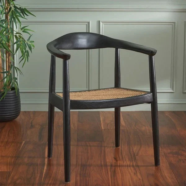 Savina Mahogany Wood Accent Chair in Black and Natural - The Mayfair Hall