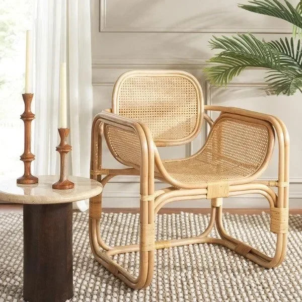 Nadie Wood Accent Chair in Natural with Rattan Mesh - The Mayfair Hall