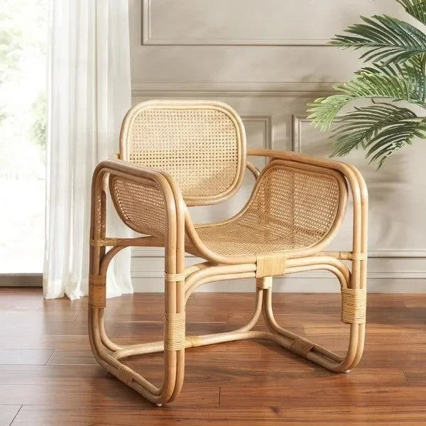 Nadie Wood Accent Chair in Natural with Rattan Mesh - The Mayfair Hall