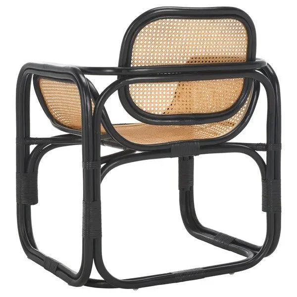 Nadie Wood Accent Chair in Natural and Black with Rattan Mesh - The Mayfair Hall