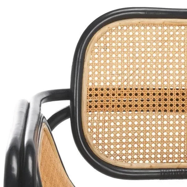 Nadie Wood Accent Chair in Natural and Black with Rattan Mesh - The Mayfair Hall