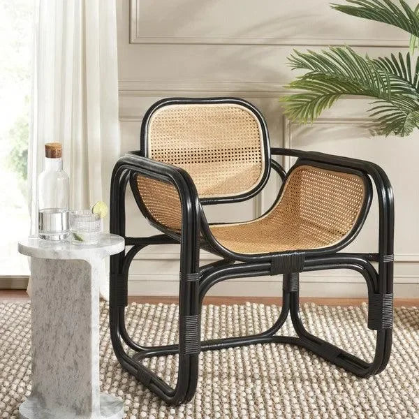 Nadie Wood Accent Chair in Natural and Black with Rattan Mesh - The Mayfair Hall