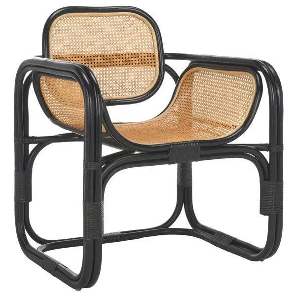 Nadie Wood Accent Chair in Natural and Black with Rattan Mesh - The Mayfair Hall