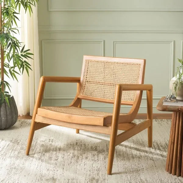 Ender Sungkai Wood Accent Chair in Natural with Rattan Weave - The Mayfair Hall