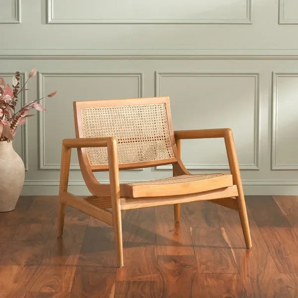 Ender Sungkai Wood Accent Chair in Natural with Rattan Weave - The Mayfair Hall