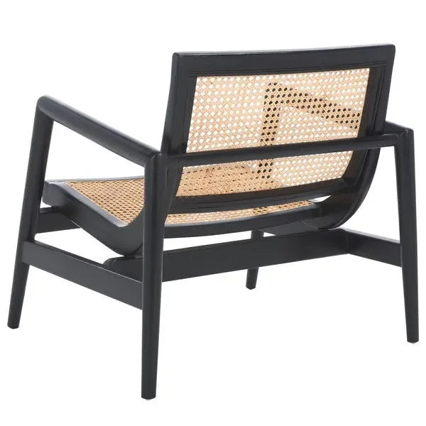 Ender Sungkai Wood Accent Chair in Black with Rattan Weave - The Mayfair Hall