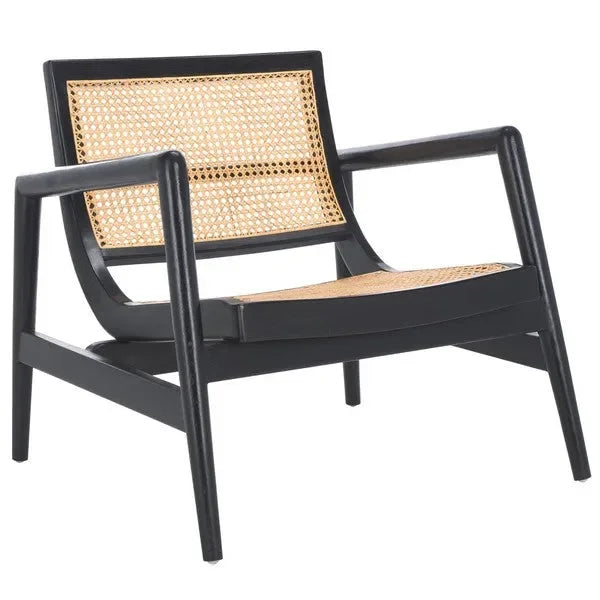 Ender Sungkai Wood Accent Chair in Black with Rattan Weave - The Mayfair Hall