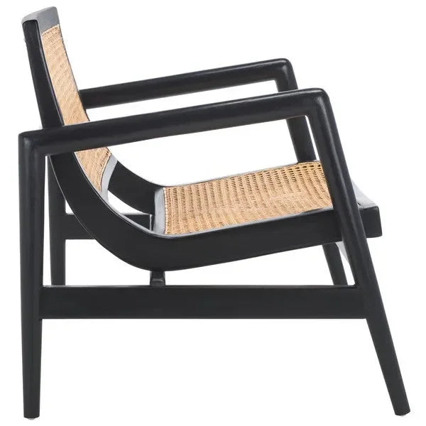 Ender Sungkai Wood Accent Chair in Black with Rattan Weave - The Mayfair Hall