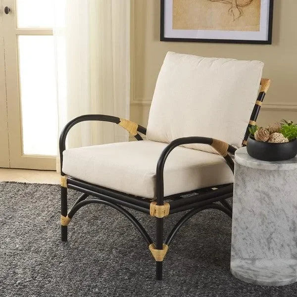 Meara Rattan Accent Chair in Black and White - The Mayfair Hall