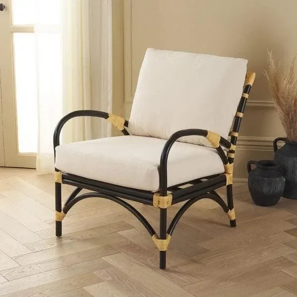 Meara Rattan Accent Chair in Black and White - The Mayfair Hall