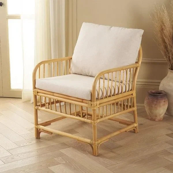 Reiley Rattan Accent Chair in White and Natural - The Mayfair Hall