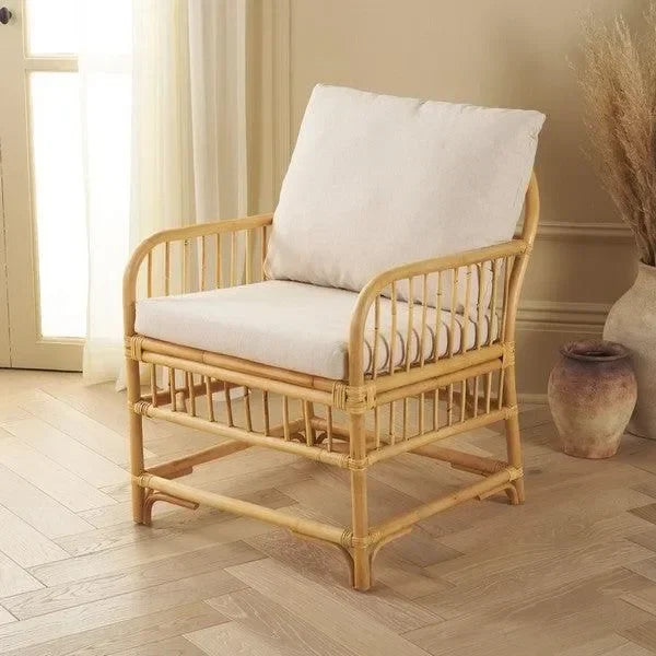 Reiley Rattan Accent Chair in White and Natural - The Mayfair Hall