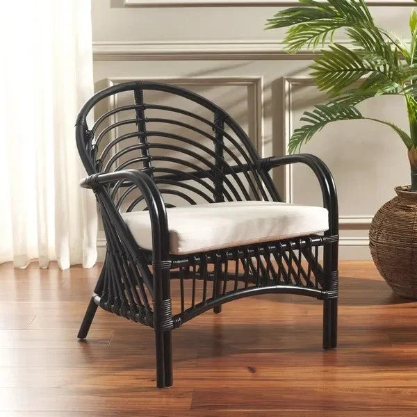 Aragorn Rattan Accent Chair in Black with Cushion - The Mayfair Hall