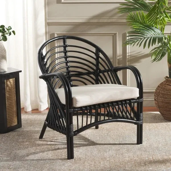 Aragorn Rattan Accent Chair in Black with Cushion - The Mayfair Hall