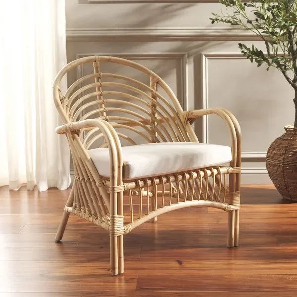 Aragorn Rattan Accent Chair in White with Cushion - The Mayfair Hall
