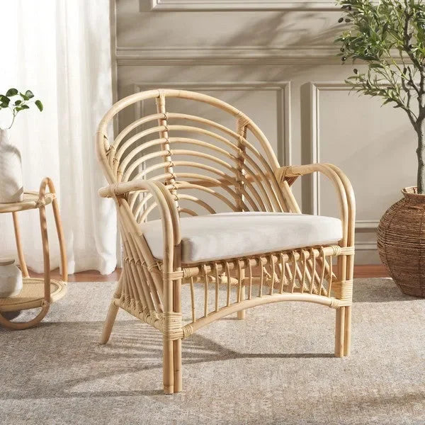 Aragorn Rattan Accent Chair in White with Cushion - The Mayfair Hall