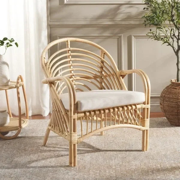 Aragorn Rattan Accent Chair in White with Cushion - The Mayfair Hall