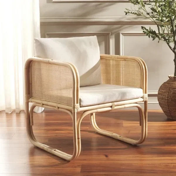 Alybeth Rattan Accent Chair in White with Cushion - The Mayfair Hall