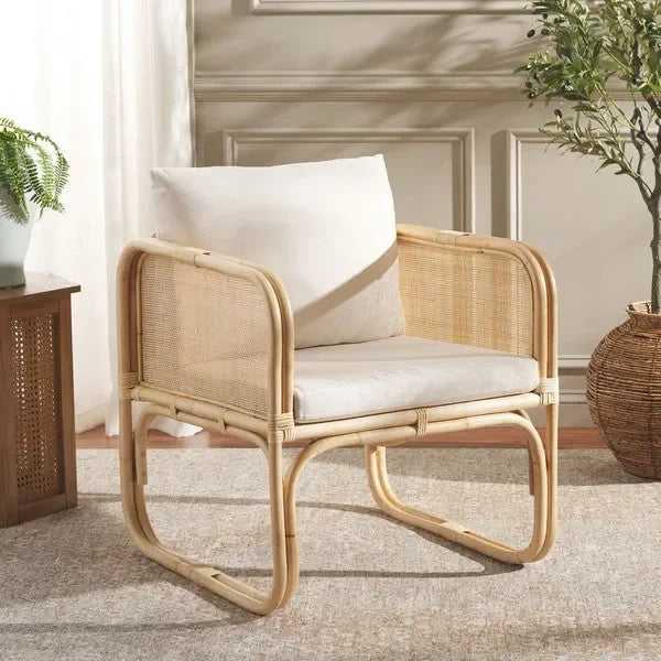 Alybeth Rattan Accent Chair in White with Cushion - The Mayfair Hall