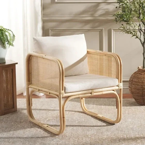 Alybeth Rattan Accent Chair in White with Cushion - The Mayfair Hall