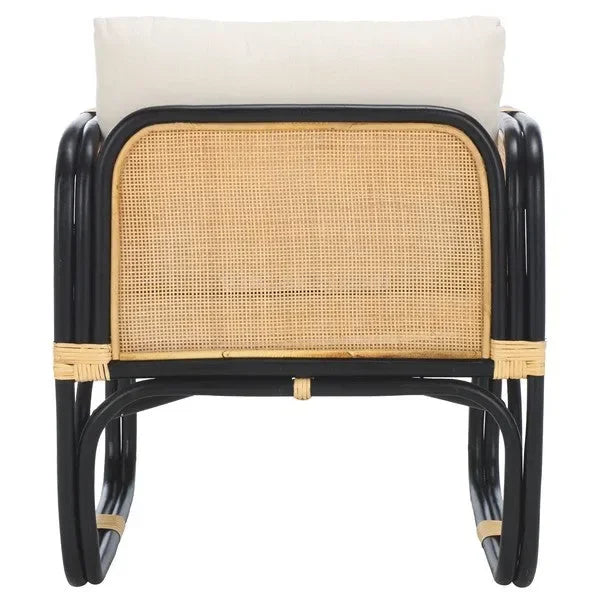 Alybeth Rattan Accent Chair in White/Black with Cushion - The Mayfair Hall