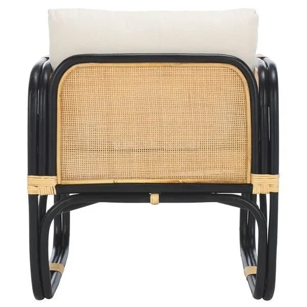 Alybeth Rattan Accent Chair in White/Black with Cushion - The Mayfair Hall