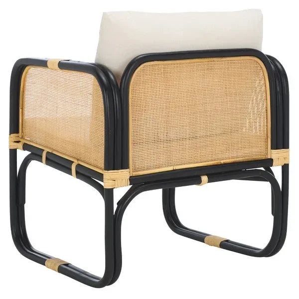 Alybeth Rattan Accent Chair in White/Black with Cushion - The Mayfair Hall