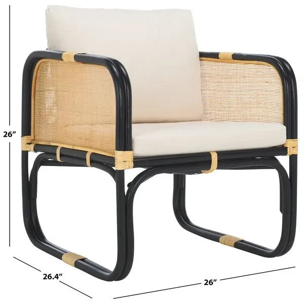 Alybeth Rattan Accent Chair in White/Black with Cushion - The Mayfair Hall