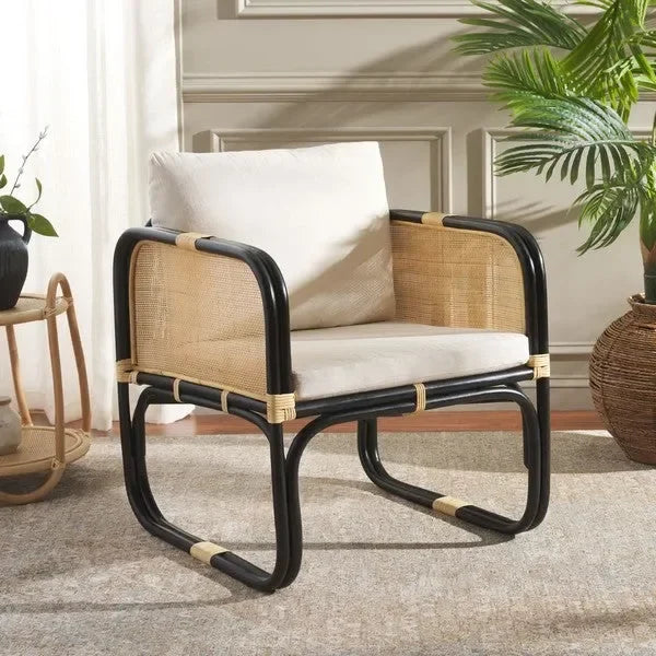 Alybeth Rattan Accent Chair in White/Black with Cushion - The Mayfair Hall