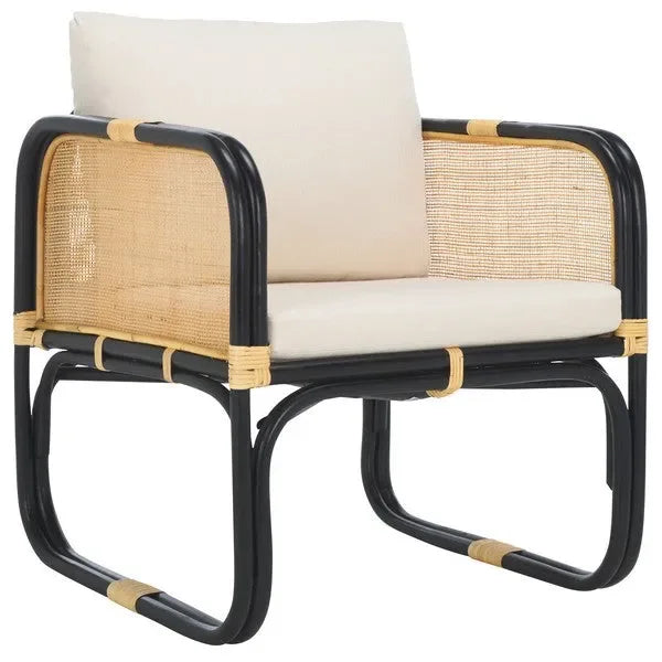 Alybeth Rattan Accent Chair in White/Black with Cushion - The Mayfair Hall