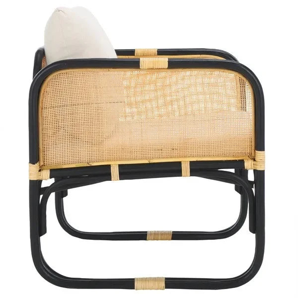 Alybeth Rattan Accent Chair in White/Black with Cushion - The Mayfair Hall