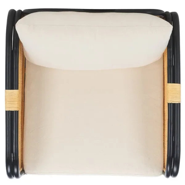 Alybeth Rattan Accent Chair in White/Black with Cushion - The Mayfair Hall